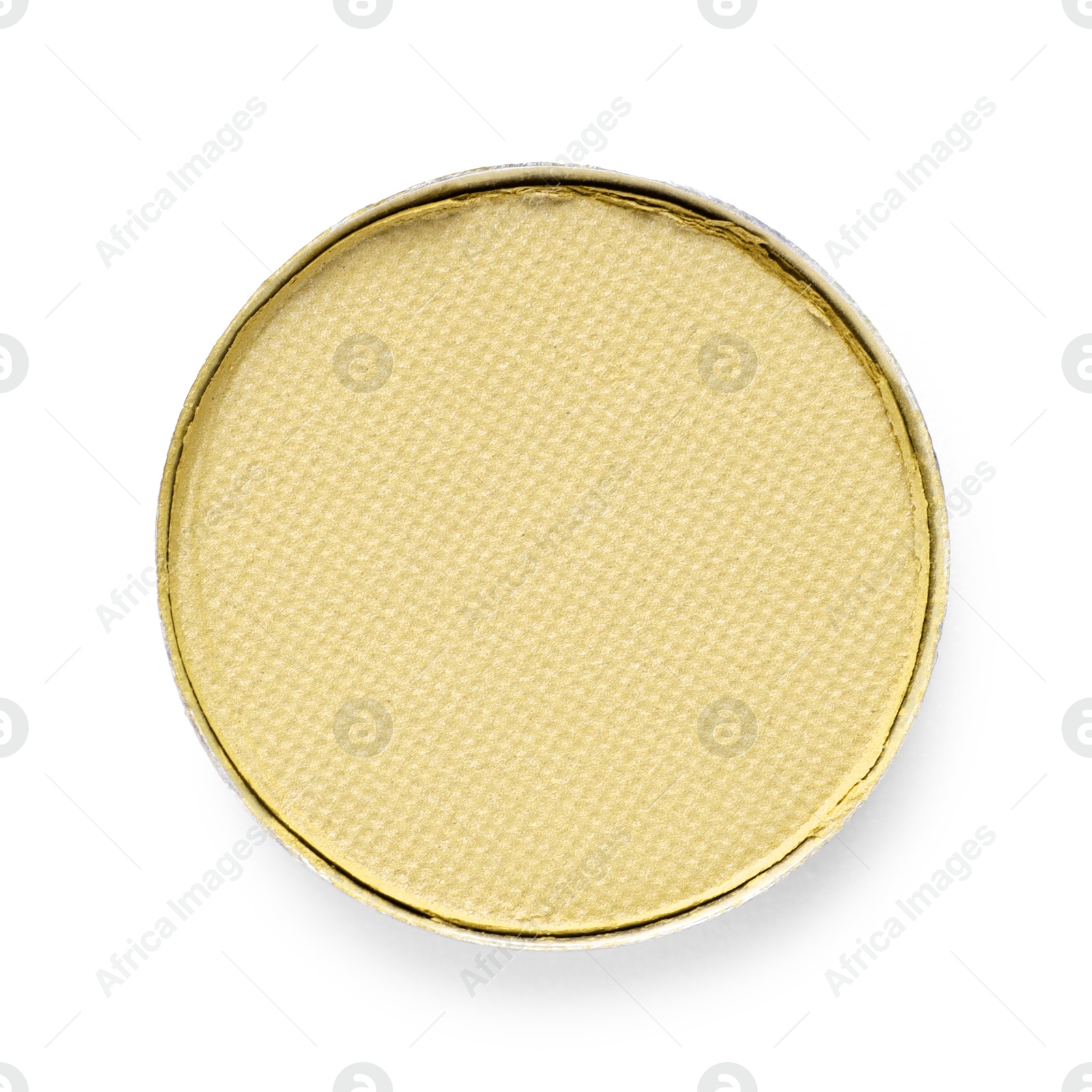 Image of Eye shadow refill pan for palette isolated on white, top view. Yellow shade