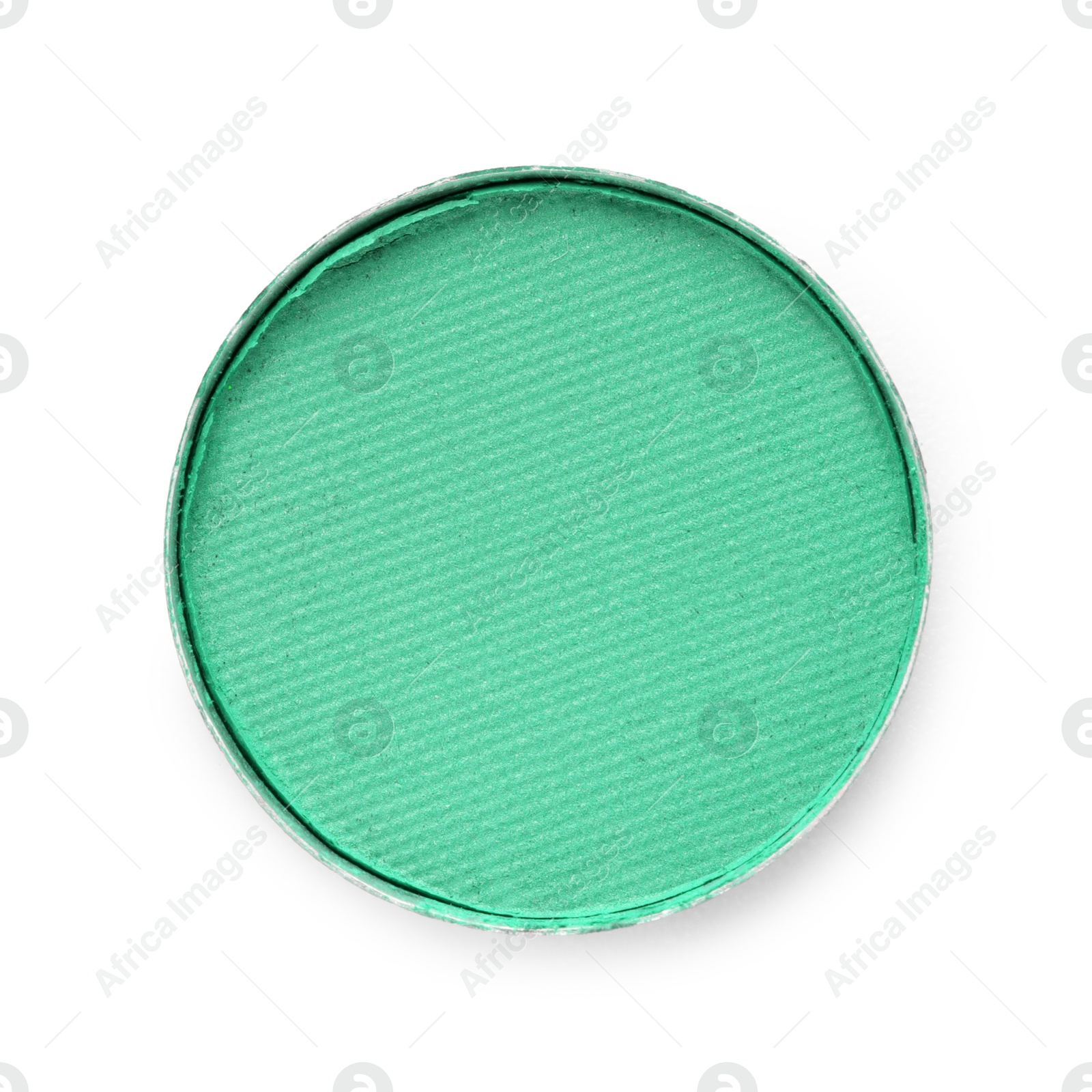 Image of Eye shadow refill pan for palette isolated on white, top view. Green shade
