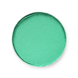 Image of Eye shadow refill pan for palette isolated on white, top view. Green shade