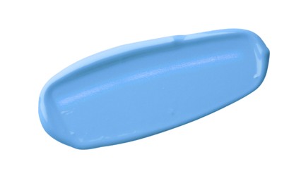 Image of Liquid makeup product in blue shade. Sample on white background, top view