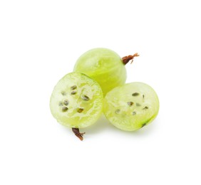 Photo of Fresh ripe green gooseberries isolated on white