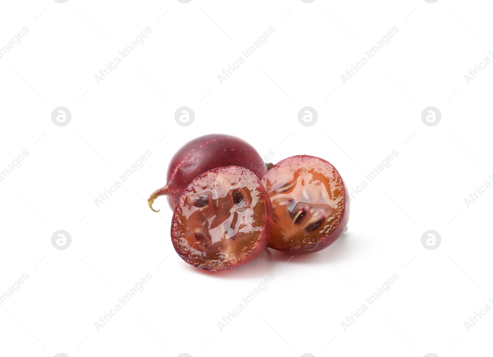 Fresh ripe red gooseberries isolated on white Photo of Fresh ripe red gooseberries isolated on white
