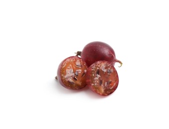 Photo of Fresh ripe red gooseberries isolated on white