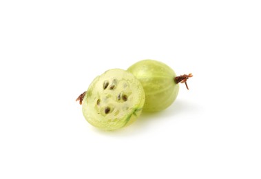 Photo of Fresh ripe green gooseberries isolated on white