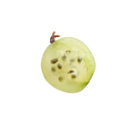 Photo of Half of fresh ripe green gooseberry isolated on white, top view