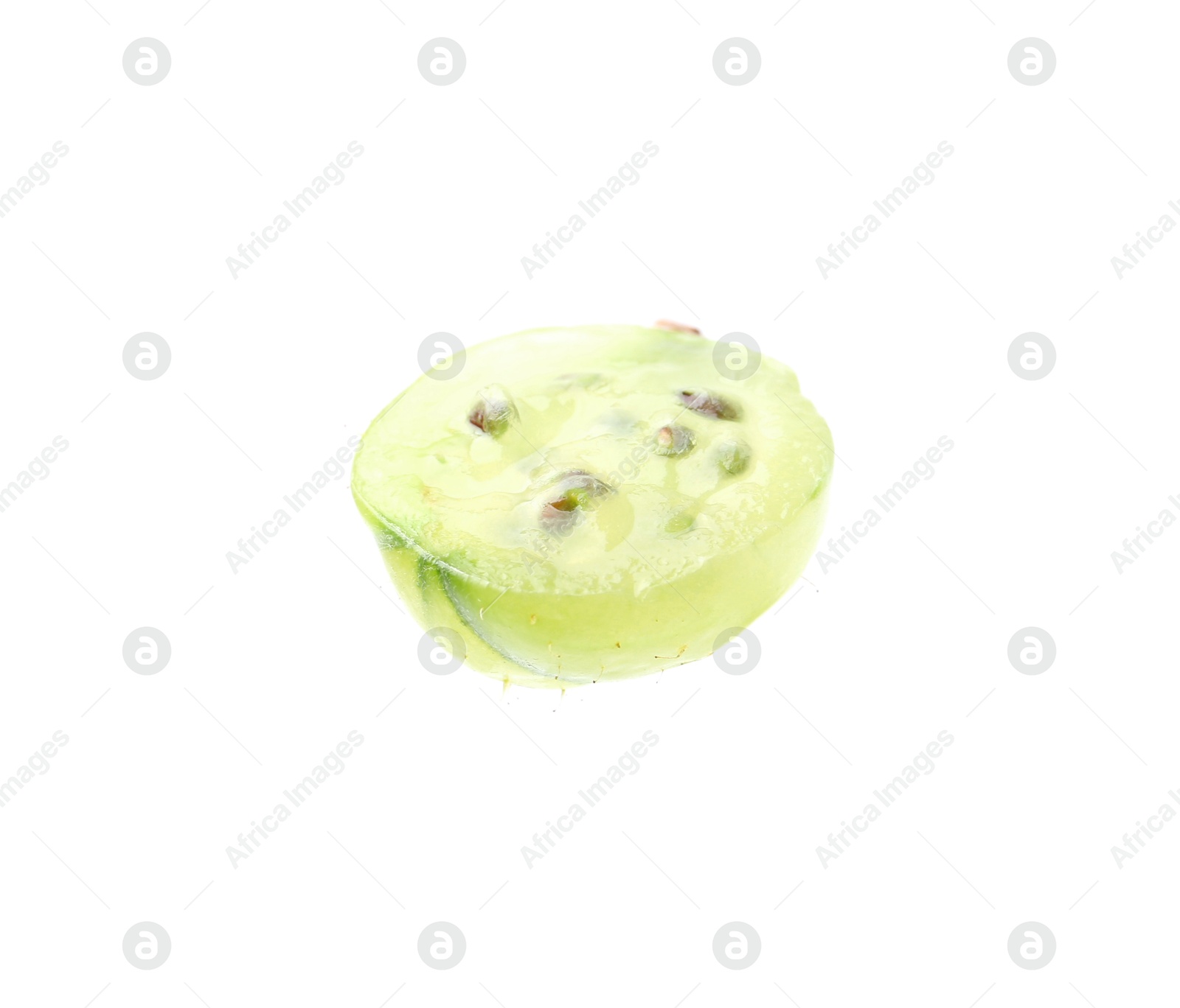 Half of fresh ripe green gooseberry isolated on white Photo of Half of fresh ripe green gooseberry isolated on white