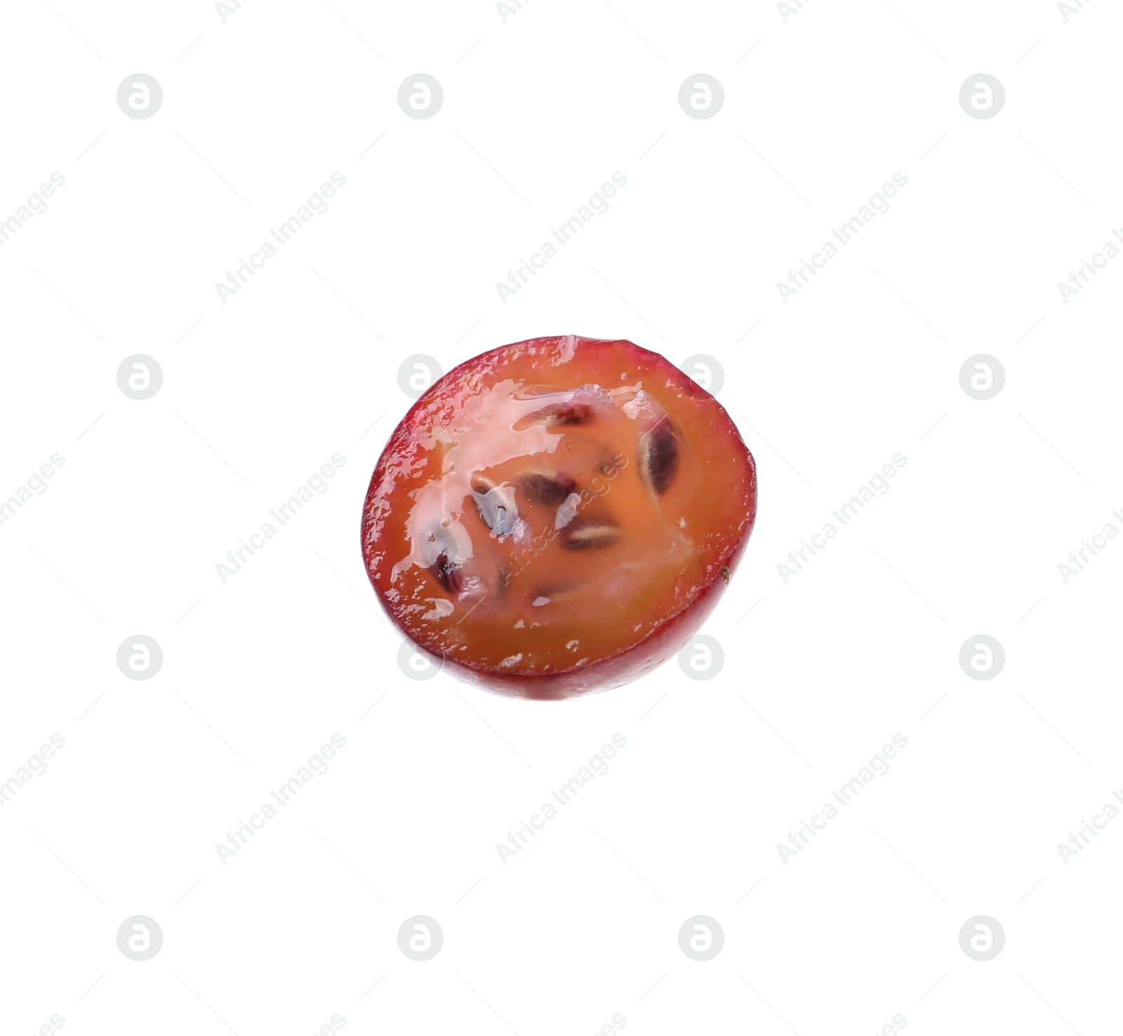 Half of fresh ripe red gooseberry isolated on white Photo of Half of fresh ripe red gooseberry isolated on white
