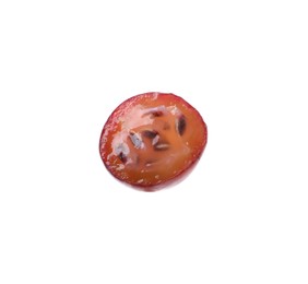 Photo of Half of fresh ripe red gooseberry isolated on white