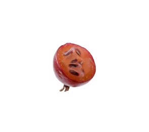 Photo of Half of fresh ripe red gooseberry isolated on white