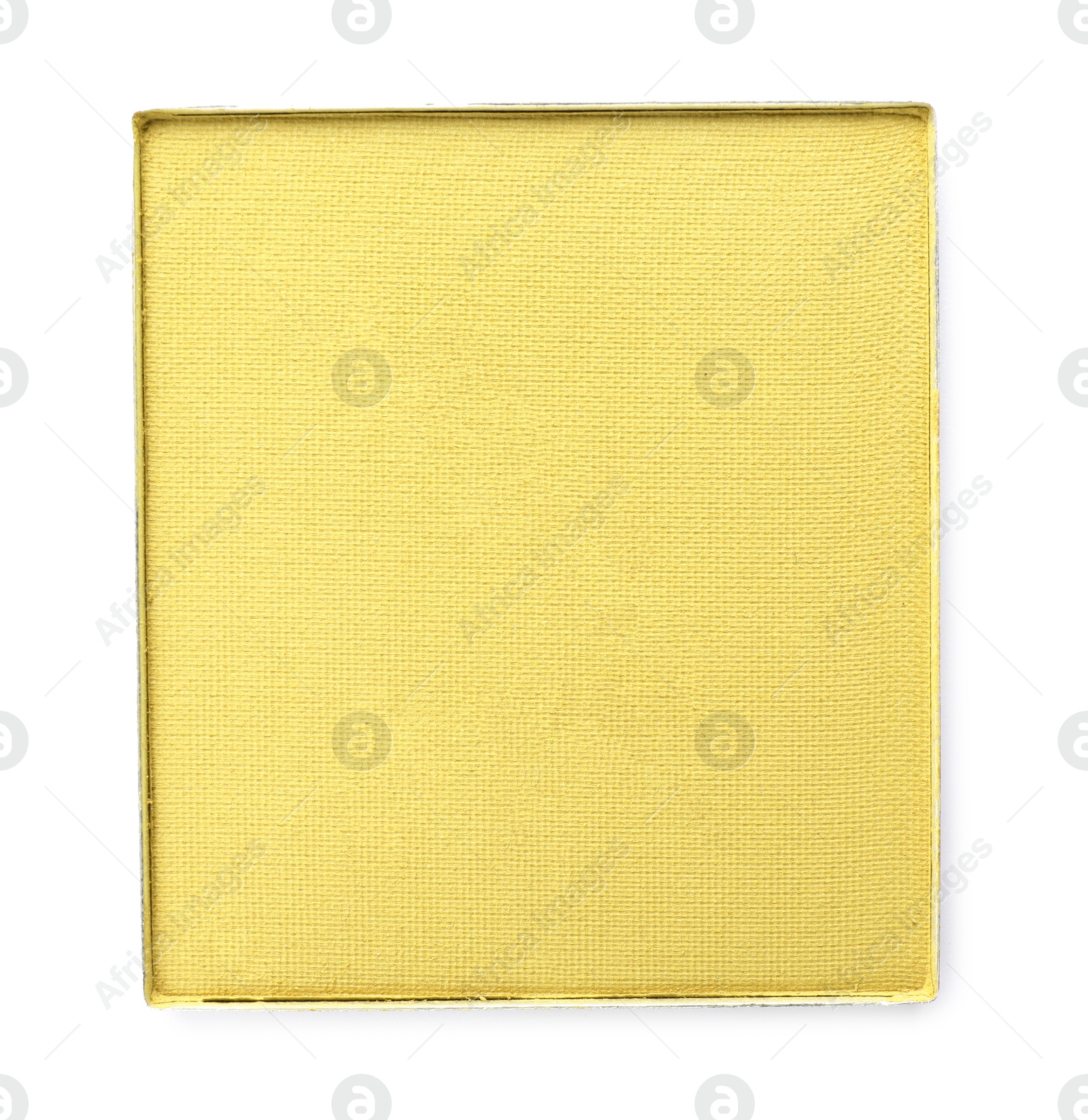 Image of Eye shadow refill pan for palette isolated on white, top view. Yellow shade