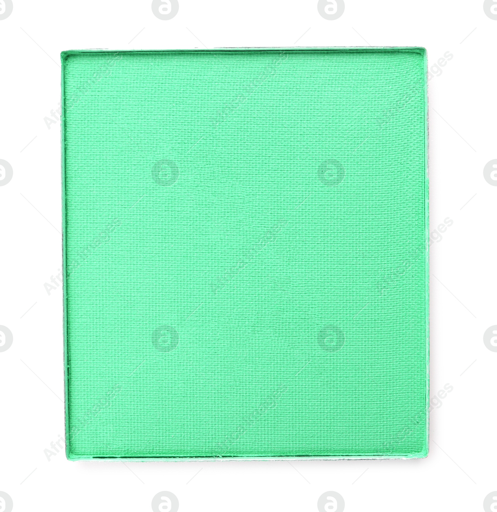 Image of Eye shadow refill pan for palette isolated on white, top view. Green shade