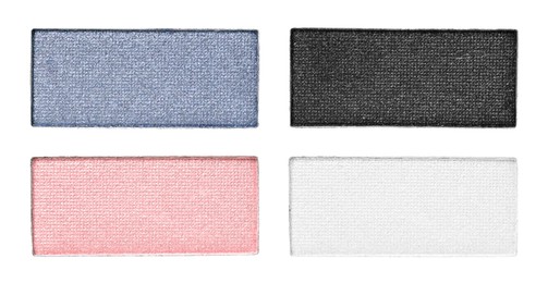 Image of Different eyeshadow in refill pans on white background, set. Palette of shades