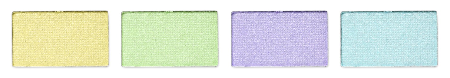 Image of Different eyeshadow in refill pans on white background, set. Palette of shades