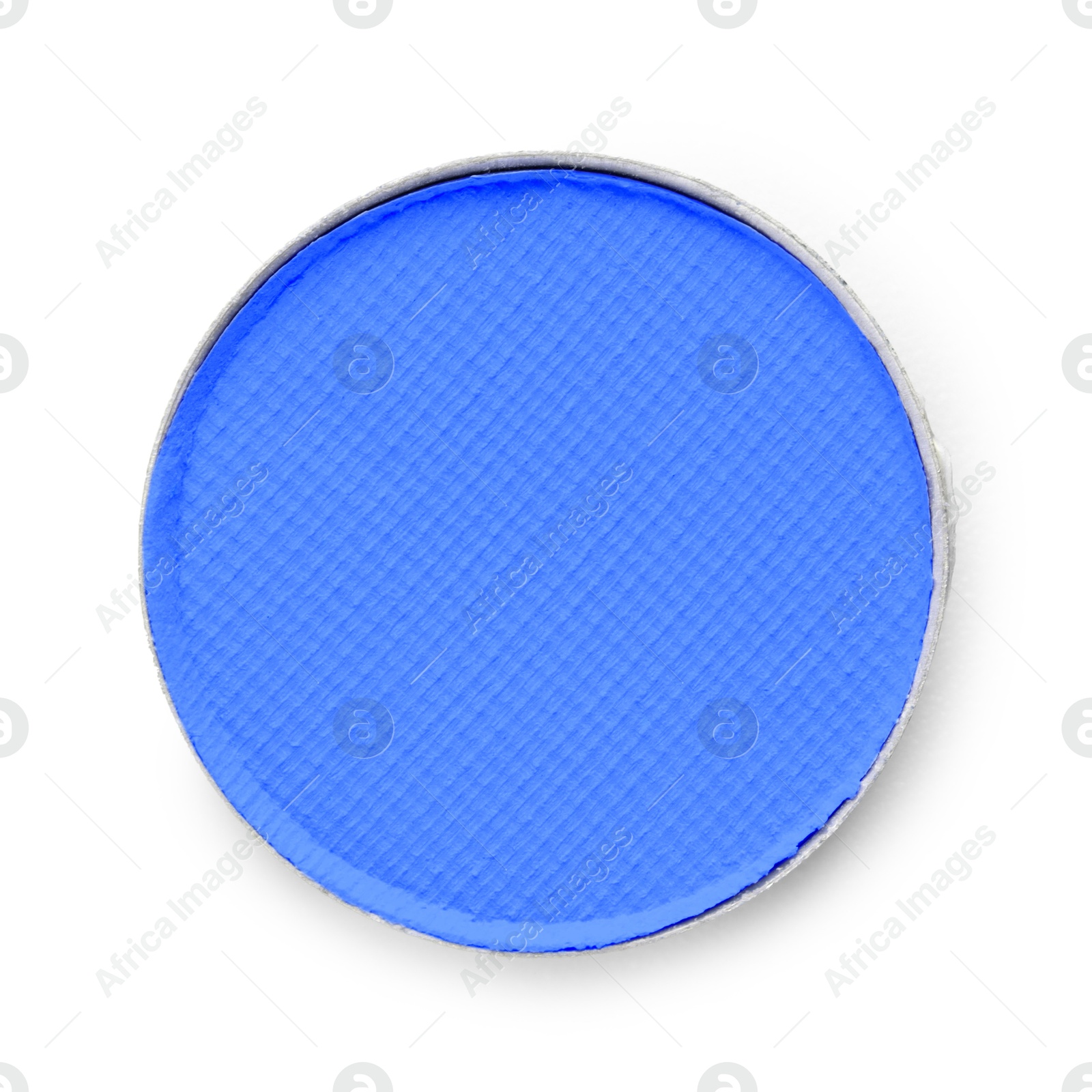 Image of Eye shadow refill pan for palette isolated on white, top view. Blue shade