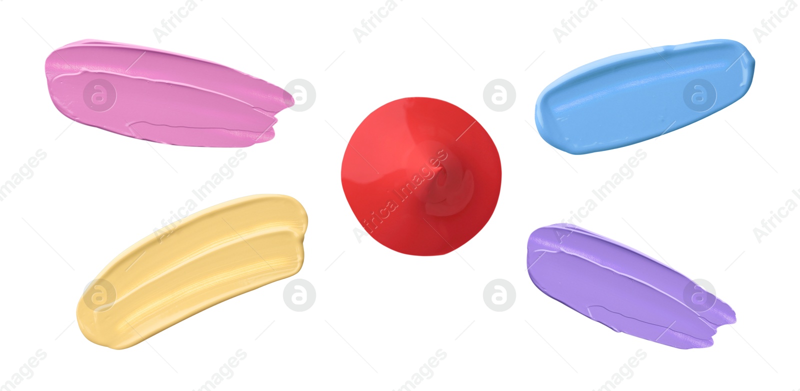 Image of Makeup product samples isolated on white, set. Top view