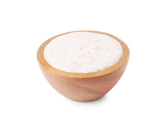 Photo of Natural body scrub in bowl isolated on white