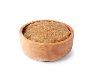 Photo of Natural body scrub in wooden bowl isolated on white