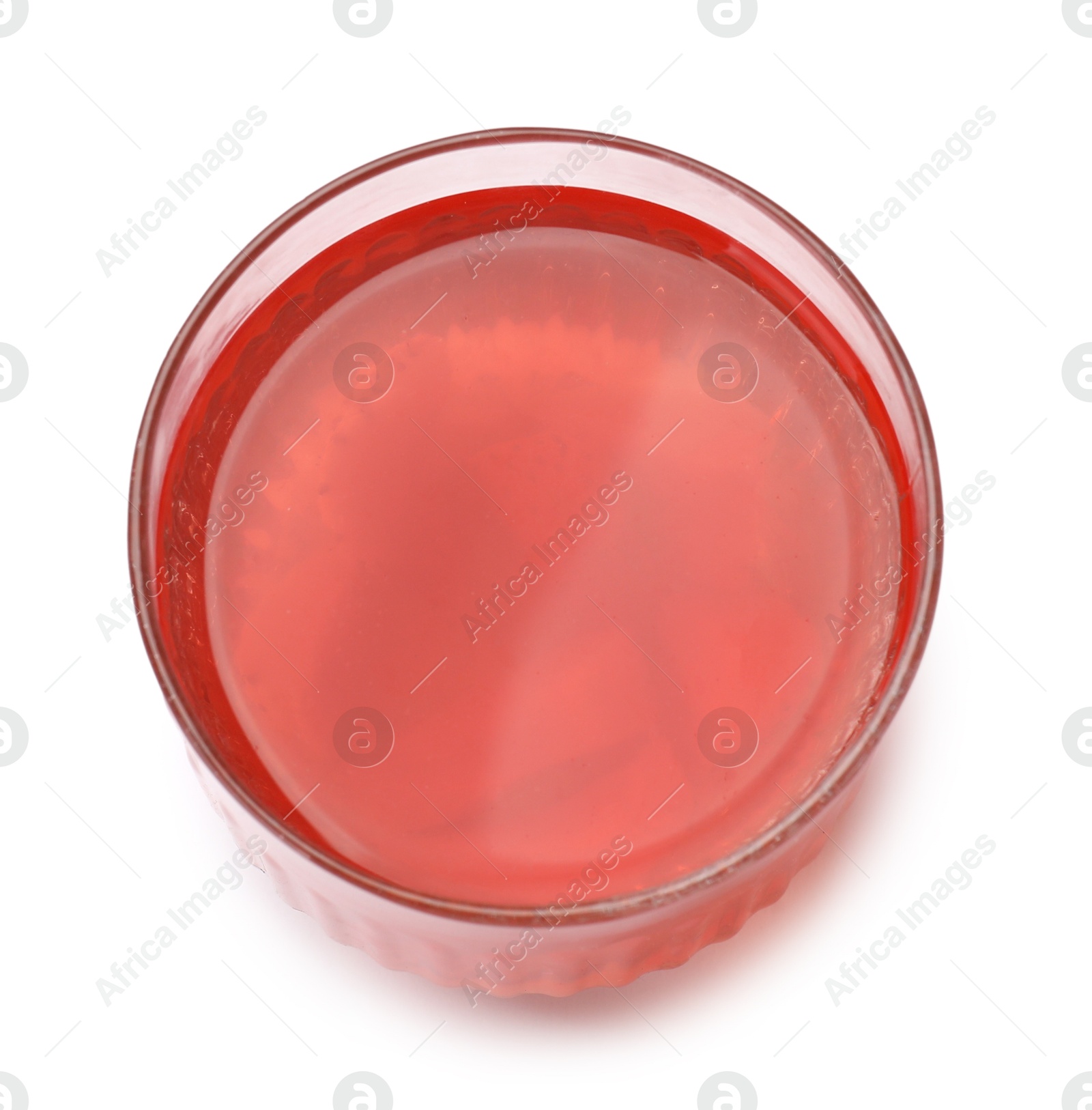 Photo of Tasty compot in glass isolated on white, above view
