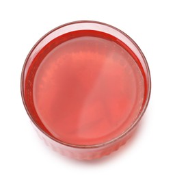 Photo of Tasty compot in glass isolated on white, above view