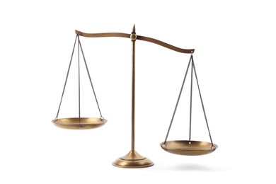 Photo of Golden scales of justice isolated on white