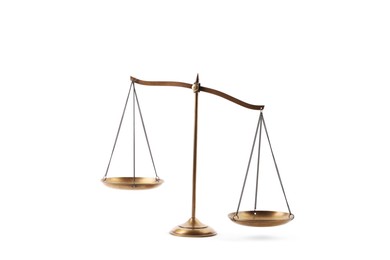 Photo of Golden scales of justice isolated on white