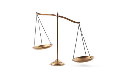 Photo of Golden scales of justice isolated on white