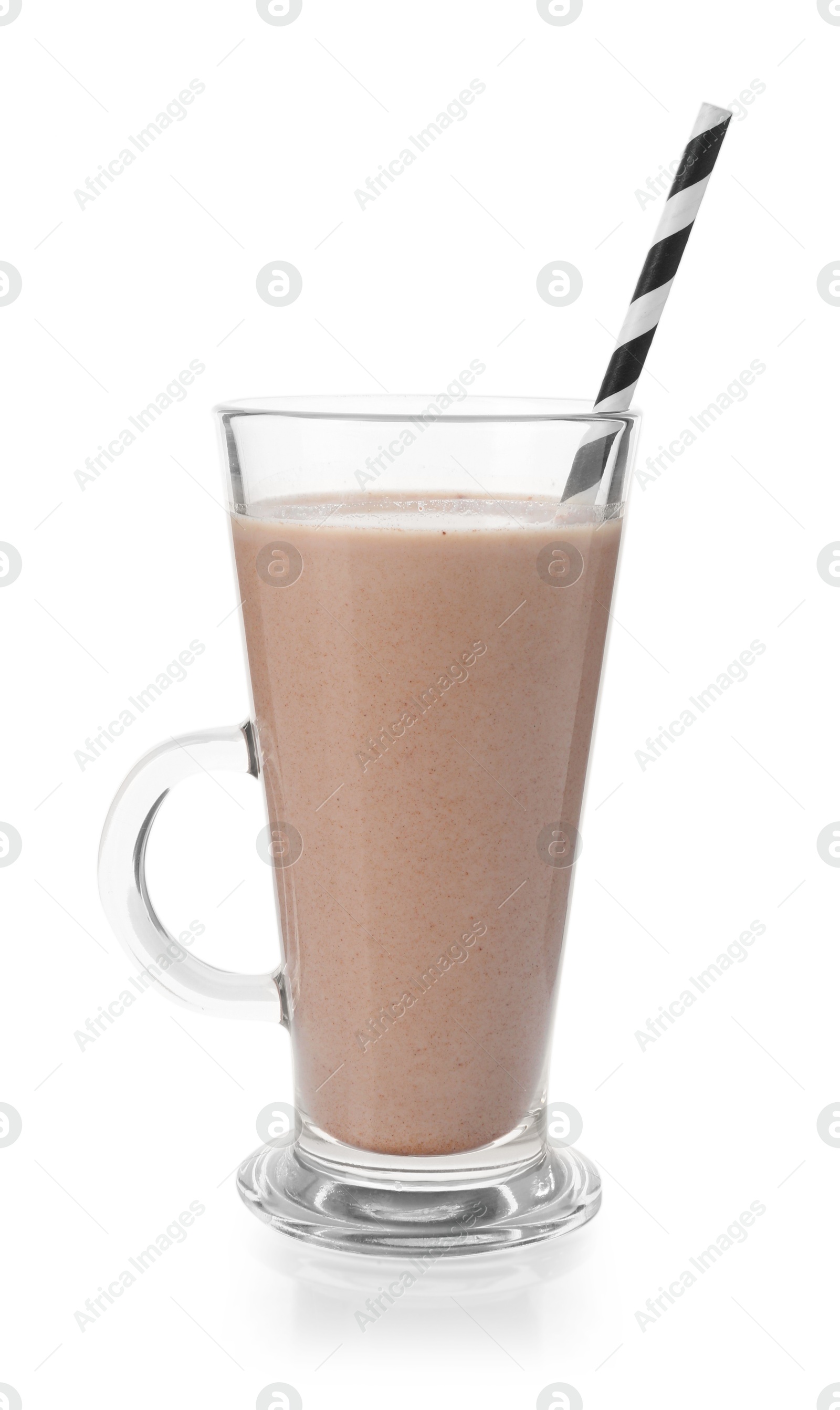 Photo of Tasty chocolate milkshake in glass isolated on white