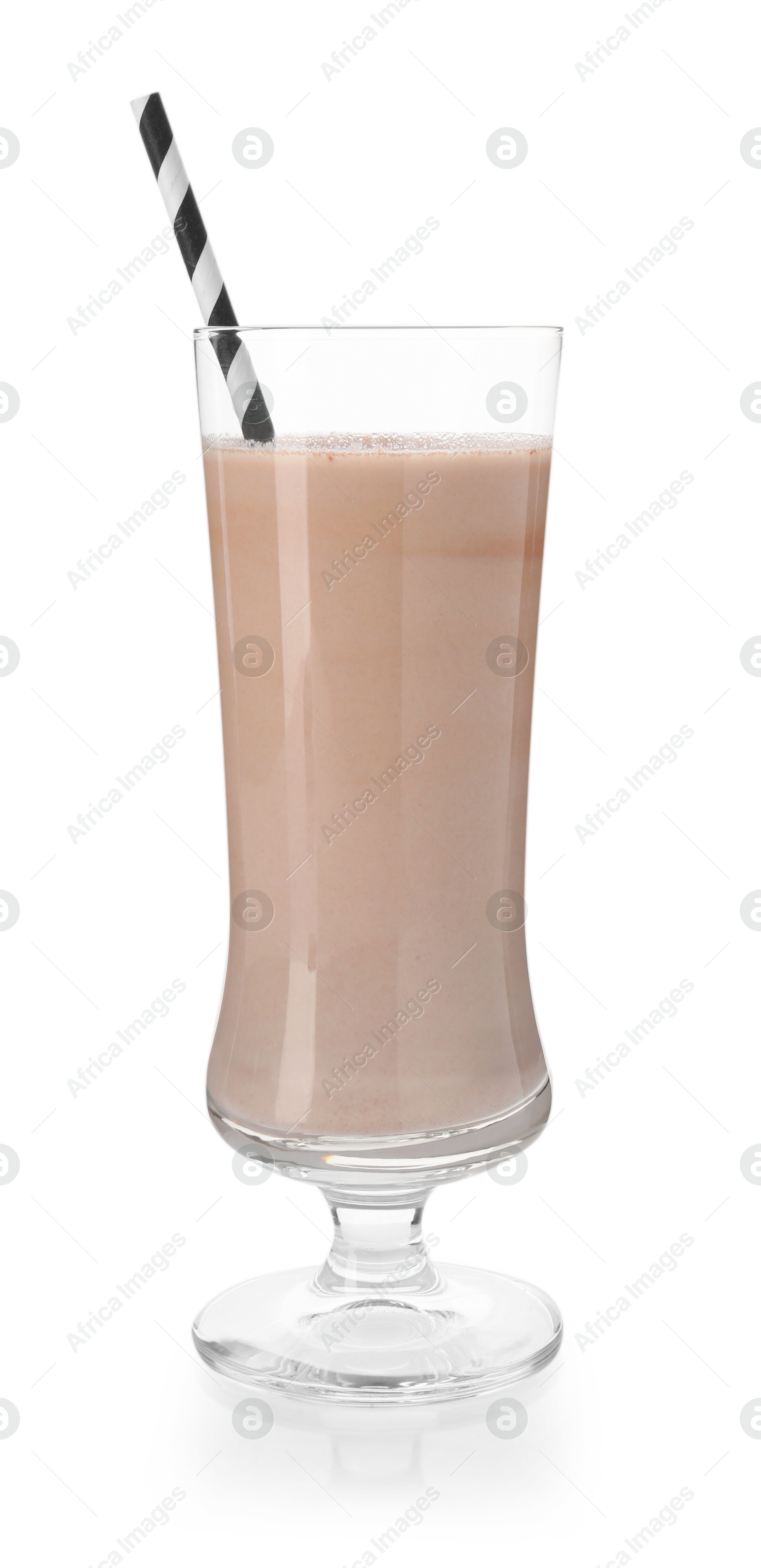 Photo of Tasty chocolate milkshake in glass isolated on white