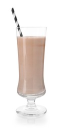 Photo of Tasty chocolate milkshake in glass isolated on white