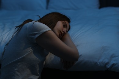 Photo of Sad young woman at home. Depression concept