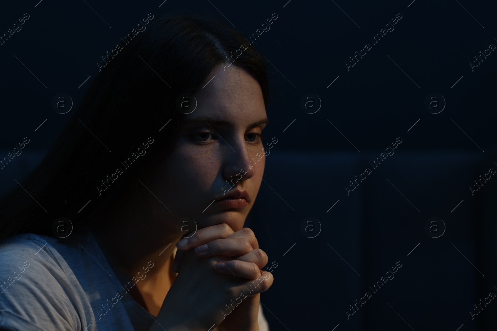 Sad young woman at home. Depression concept Photo of Sad young woman at home. Depression concept