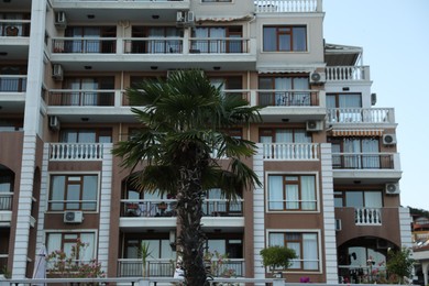 Photo of Sveti Vlas, Bulgaria - July 11, 2025: Hotel building and palm tree outdoors