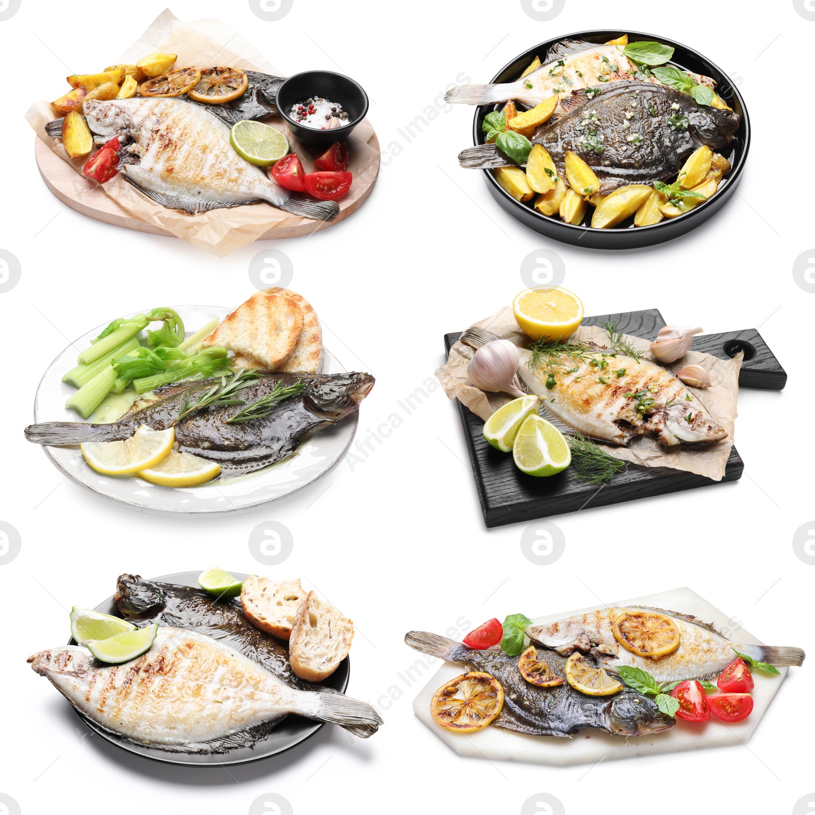 Fried fish. Dishes isolated on white, set Image of Fried fish. Dishes isolated on white, set
