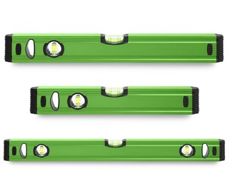 Image of Green bubble levels isolated on white, set. Building measuring instrument