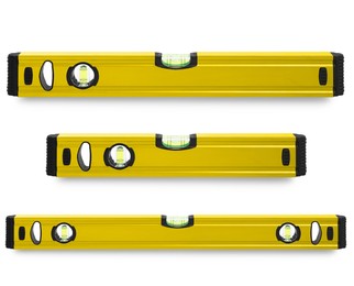 Image of Yellow bubble levels isolated on white, set. Building measuring instrument