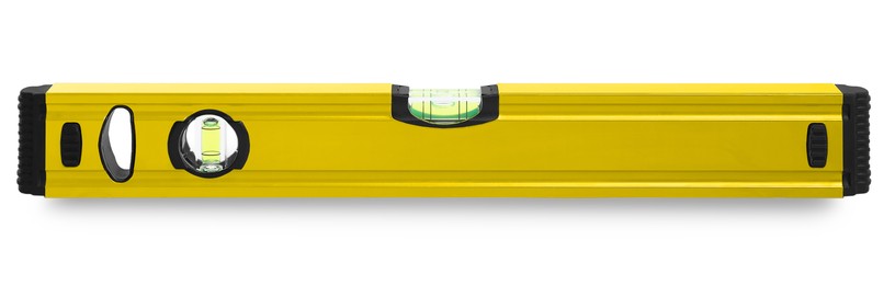 Image of Yellow bubble level isolated on white. Building measuring instrument