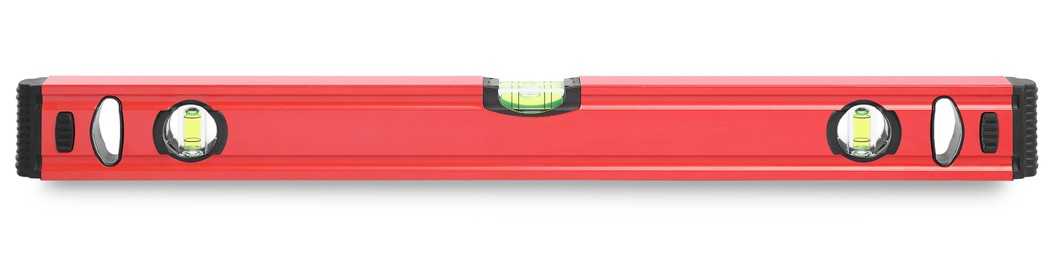 Image of Red bubble level isolated on white. Building measuring instrument