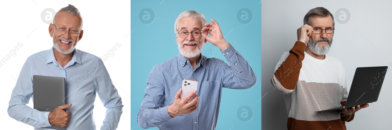 Grandpas posing on different colors backgrounds. Collage with portraits of senior men Image of Grandpas posing on different colors backgrounds. Collage with portraits of senior men