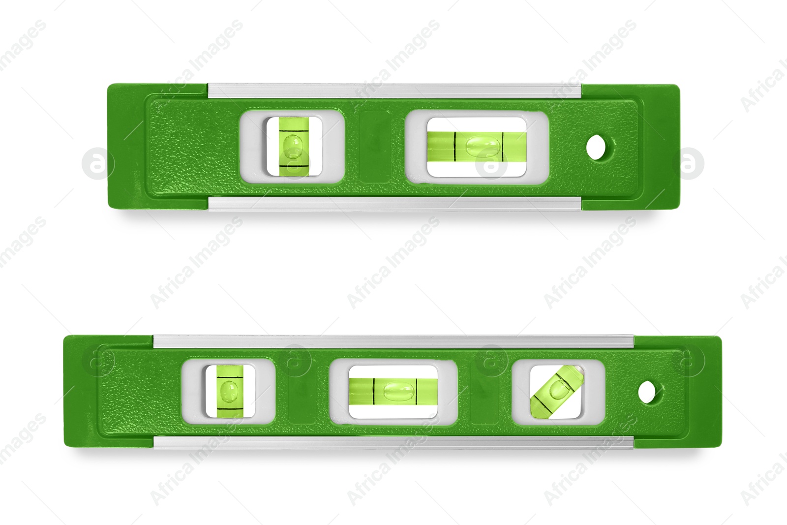 Green bubble levels isolated on white, set. Building measuring instrument Image of Green bubble levels isolated on white, set. Building measuring instrument