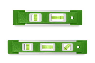 Image of Green bubble levels isolated on white, set. Building measuring instrument