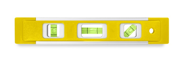 Image of Yellow bubble level isolated on white. Building measuring instrument