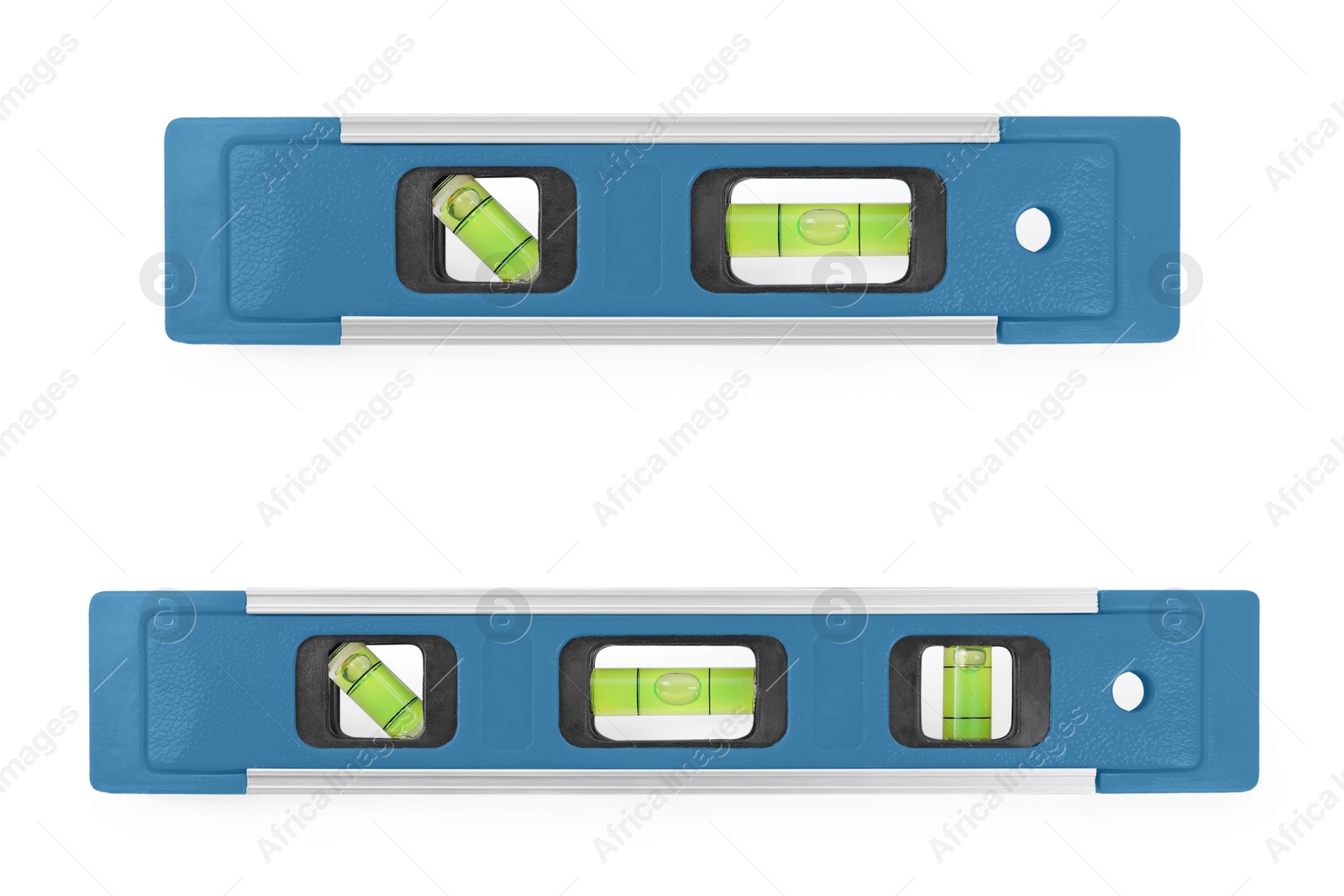 Blue bubble levels isolated on white, set. Building measuring instrument Image of Blue bubble levels isolated on white, set. Building measuring instrument