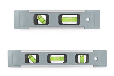 Image of Grey bubble levels isolated on white, set. Building measuring instrument