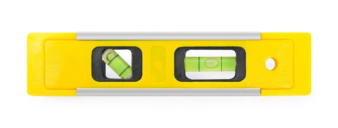 Image of Yellow bubble level isolated on white. Building measuring instrument