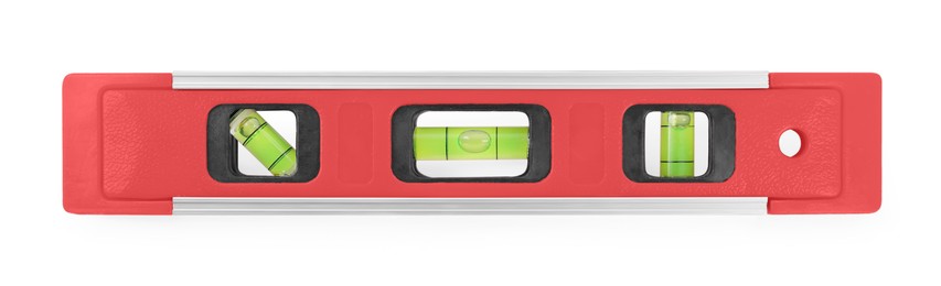 Image of Red bubble level isolated on white. Building measuring instrument