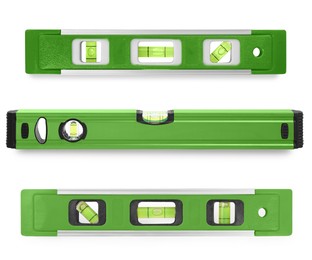 Image of Green bubble levels isolated on white, set. Building measuring instrument