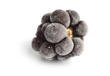 Photo of One frozen blackberry isolated on white, macro view