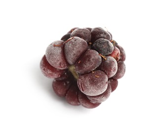Photo of One frozen blackberry isolated on white, macro view