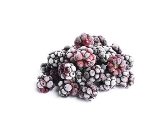 Photo of Heap of frozen blackberries isolated on white