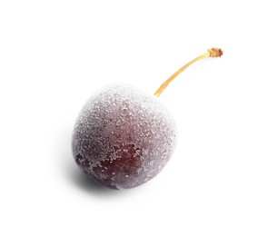 Photo of One ripe frozen cherry isolated on white